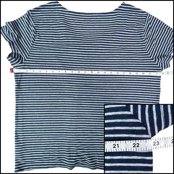 Gap Linen Blend Tee Shirt Lace Up Front Plus XXL Coastal Navy Blue White Stripes - Picture 10 of 12